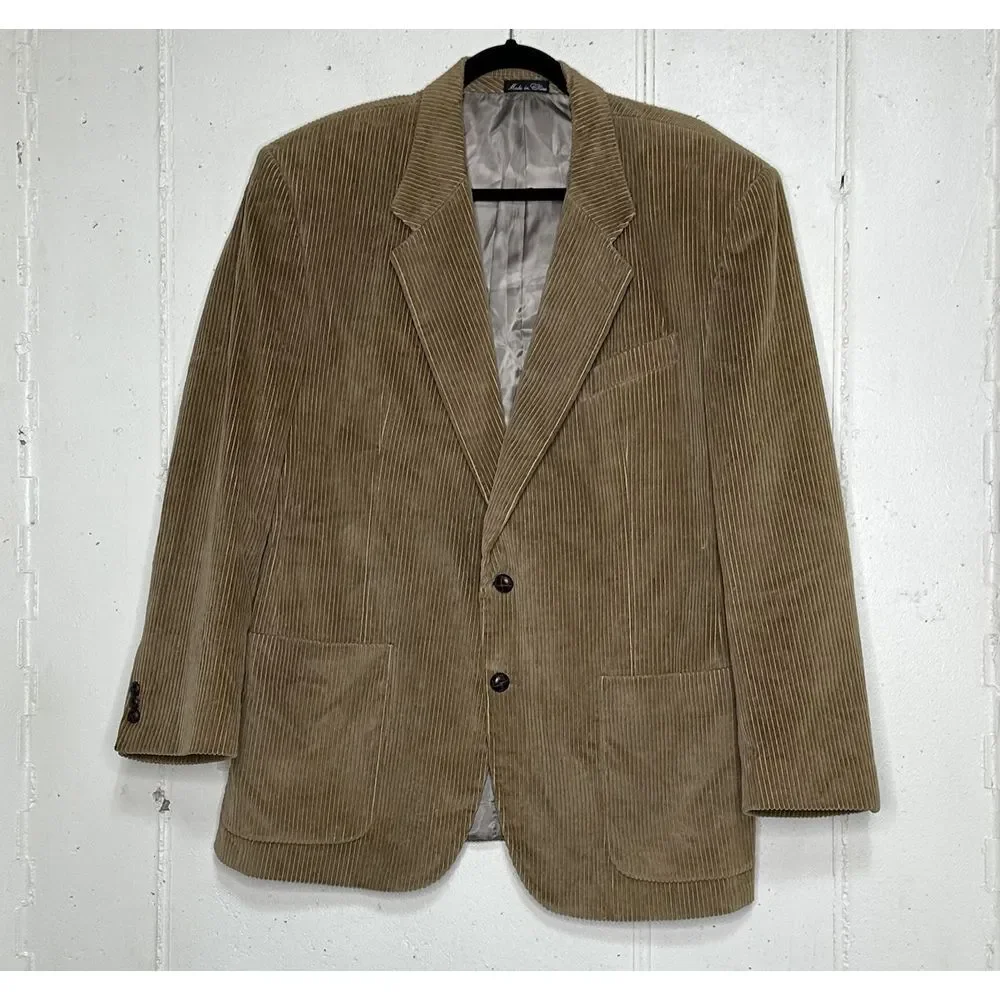 Vintage Milano Collezione Adolfo Men's 42R Tan Corduroy Blazer Sports‎ Coat
